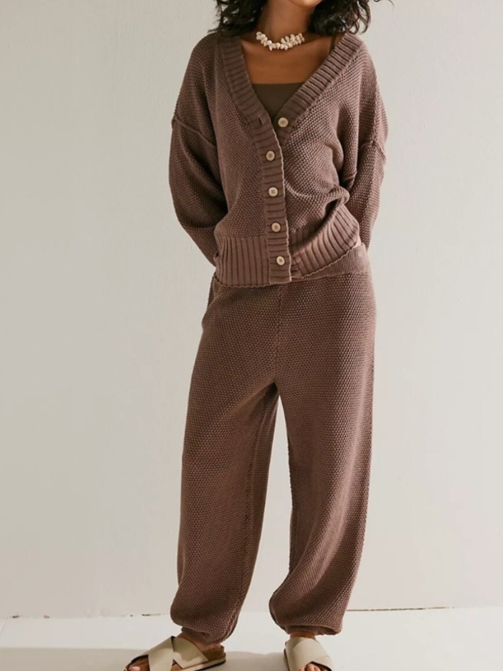 Free People Hailee Cardigan and Pant Cotton Set FP Beach Gulf Cocoa Size Small